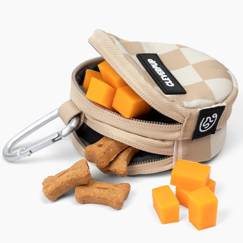 Cleverpup Snackpack Double Insulated Dog Treat Pouch - Holds 1.5 Cups - Dog Training and Walks Snack Bag, Two Pockets for Dry or Wet Treats, Attaches to Leash, Belt, or Bag - Checkerboard - Image 1